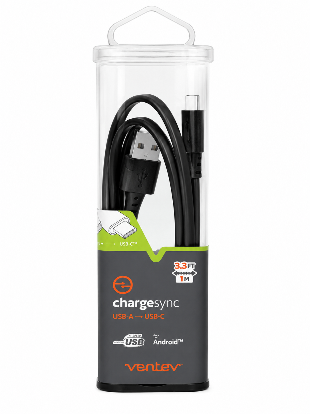 Ventev Chargesync Usb A To Usb C 3.3ft - Black