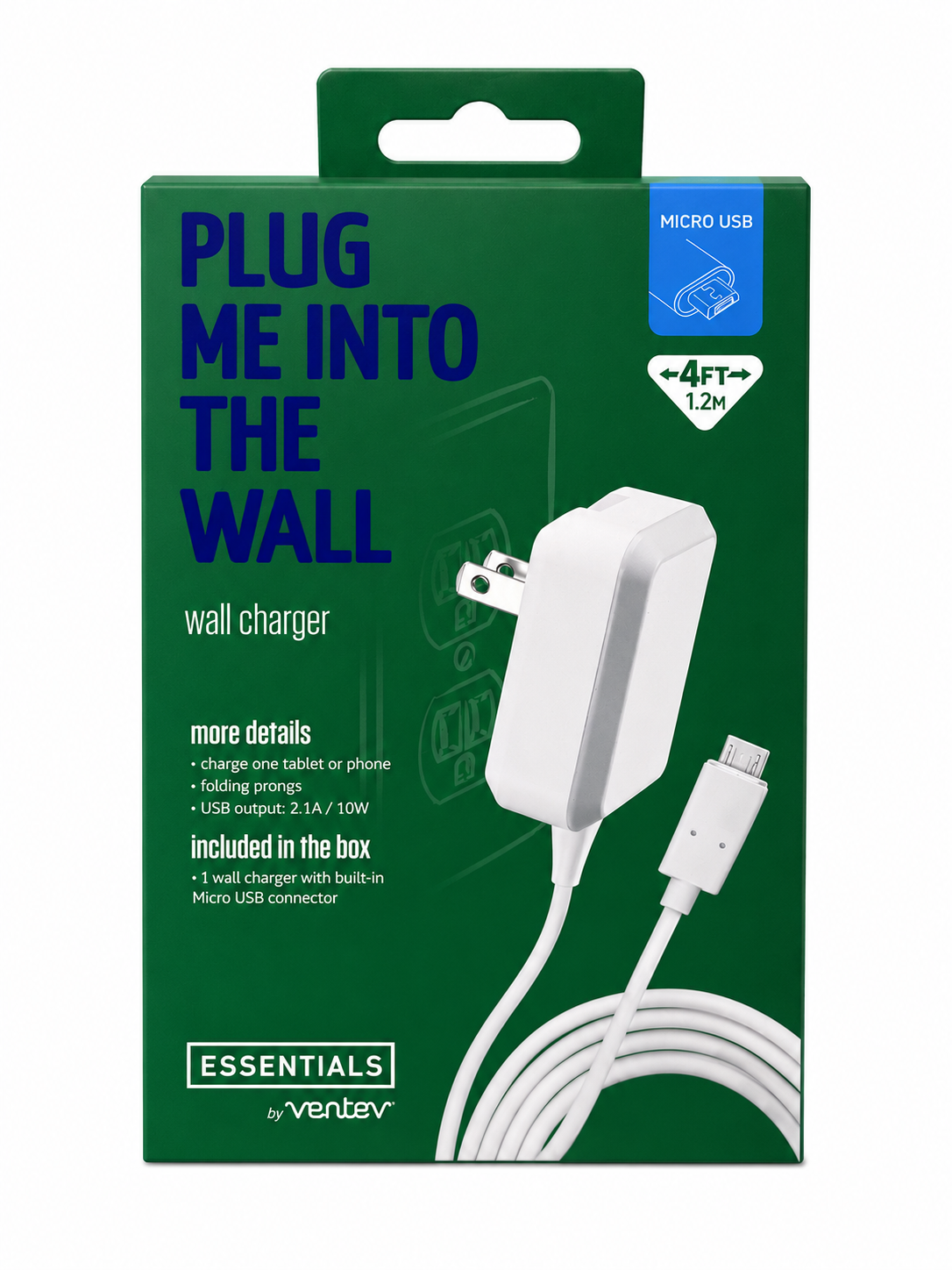 Ventev 4ft Wall Charger Micro-Usb - White