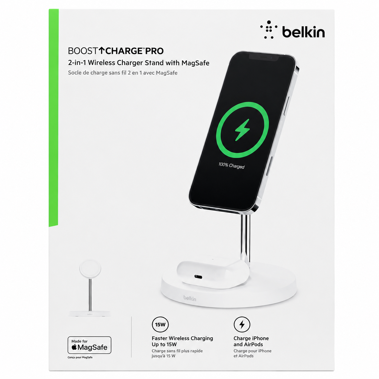 Belkin BoostCharge 2-in-1 Wireless Charging Stand – White