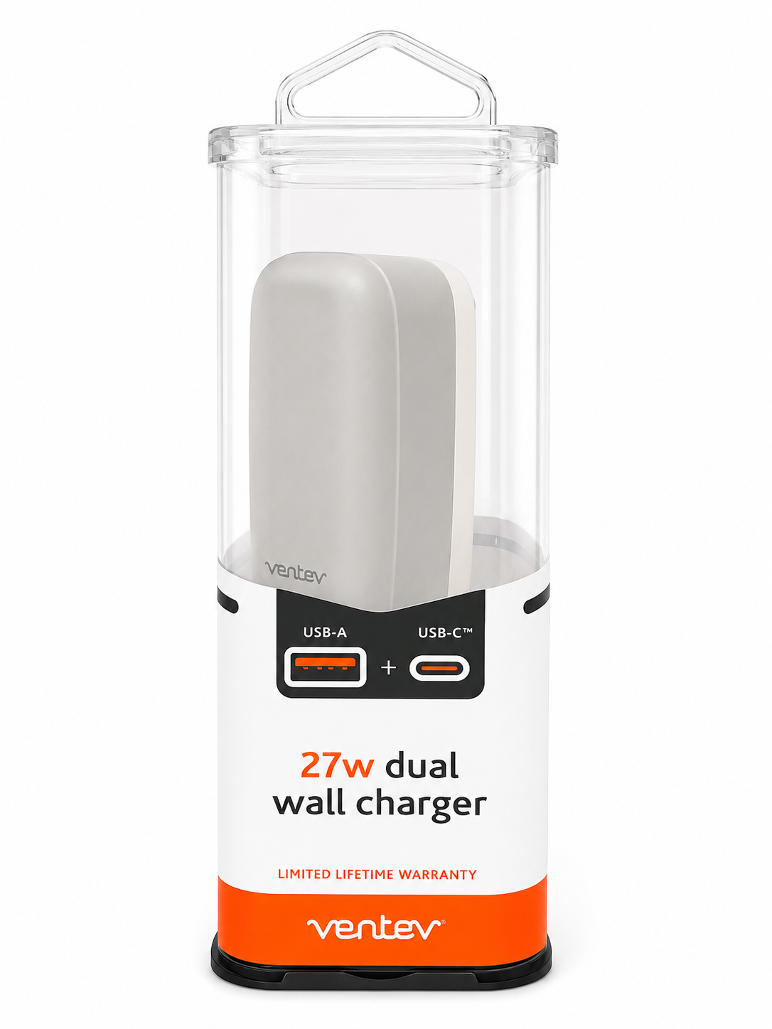 Ventev 27w Dual Wall Charger Usb A to Usb C White